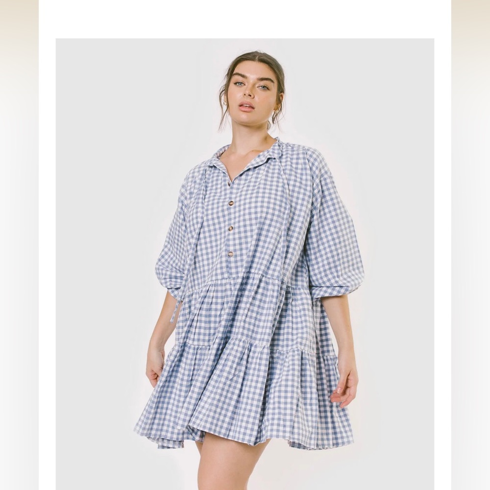 ⭐️SOLD⭐️ the lullaby club avalon smock dress blue gingham maternity australia